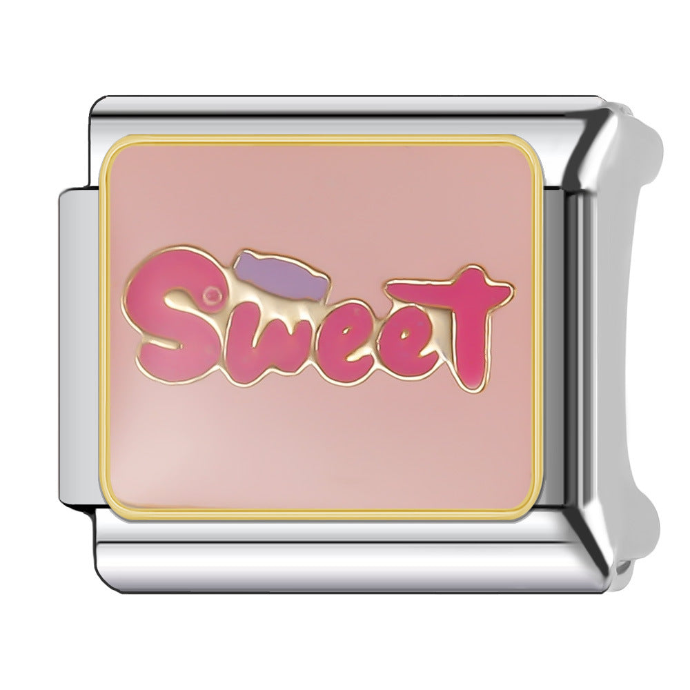 Wholesale Italian Charm Bracelet 9mm DIY Splicing English Series Cute Cartoon Stainless Steel Composable Bracelet