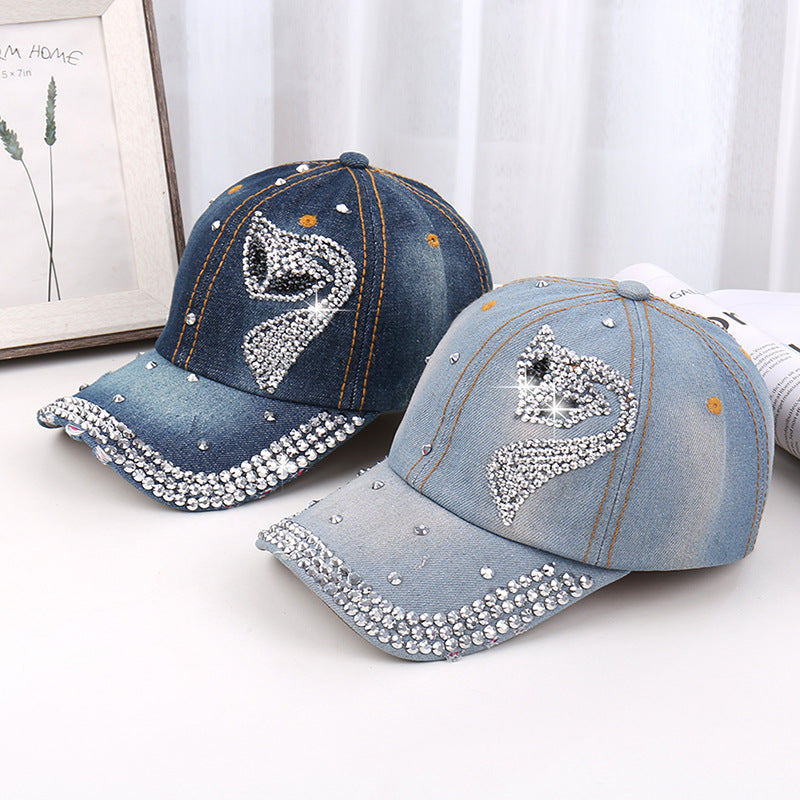 Wholesale Rhinestone Washed Denim Baseball Cap