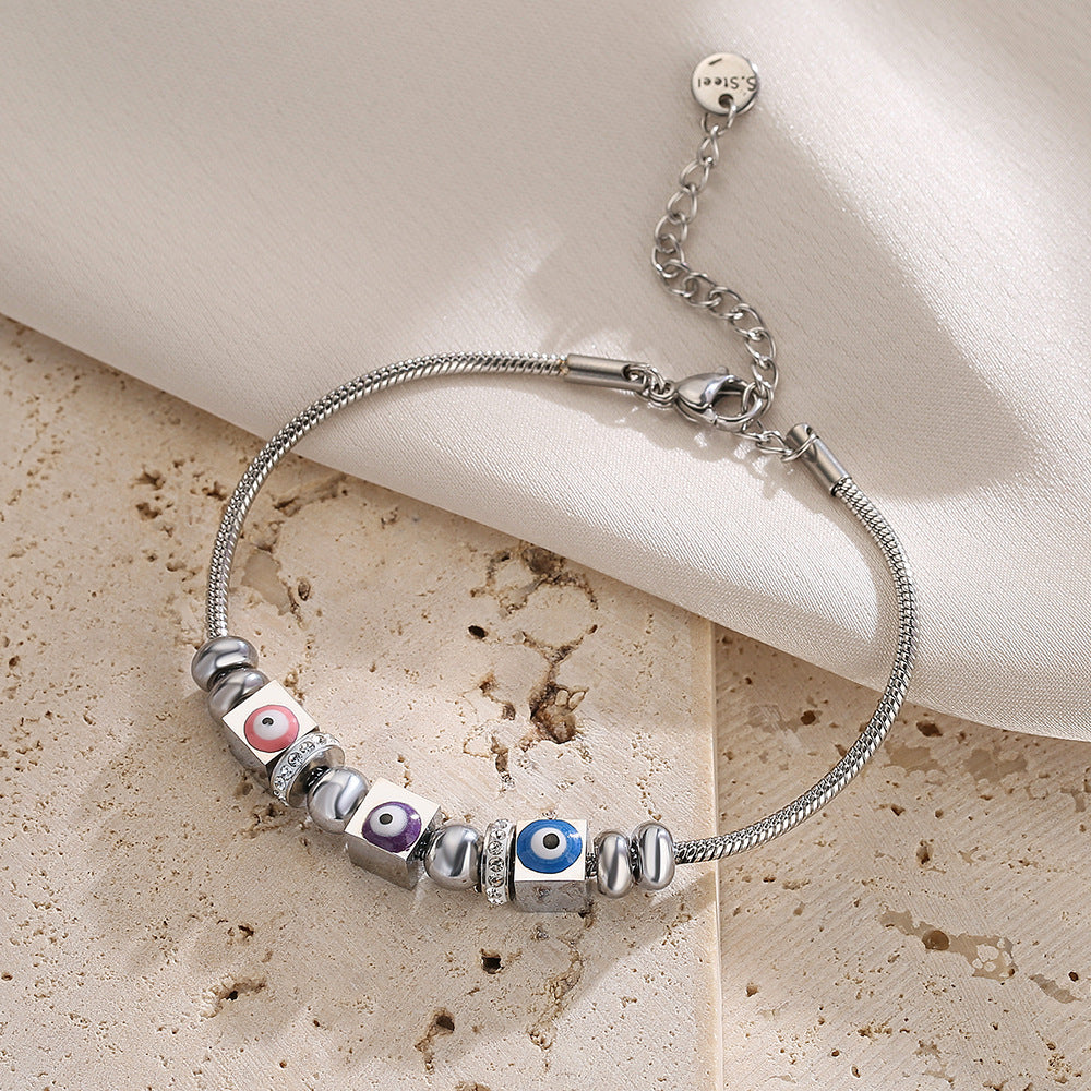 Wholesale Titanium Steel Zirconium Petroleum Drop Demon Eye Bracelet