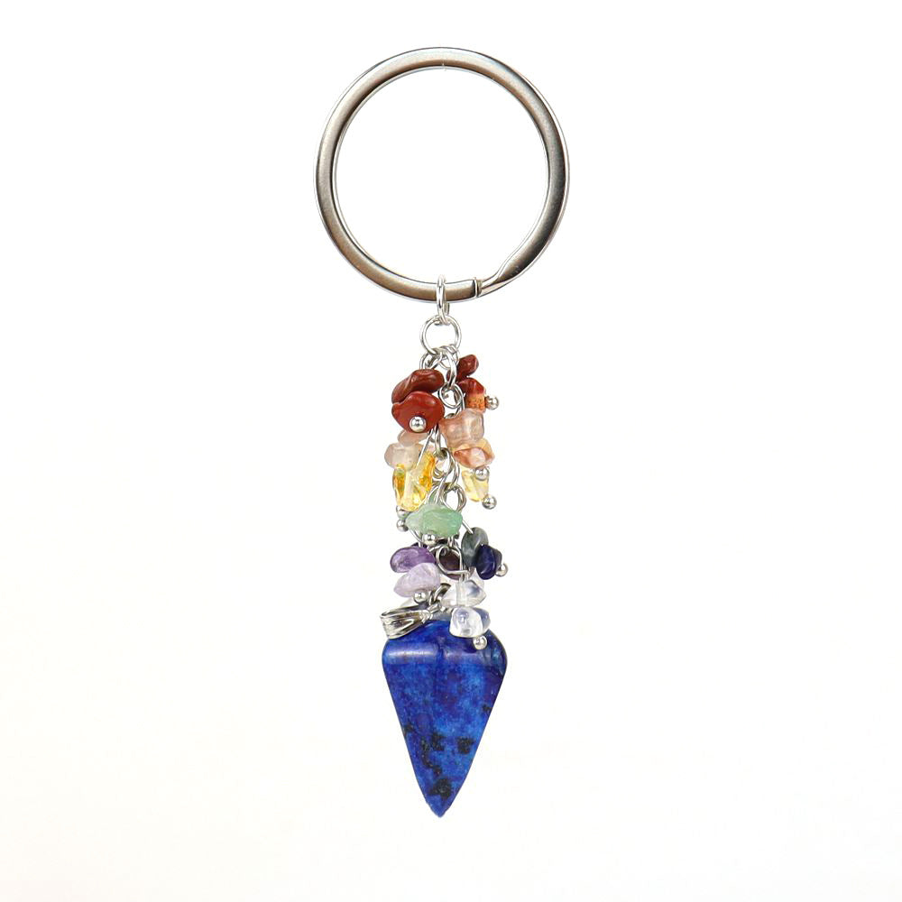 Wholesale Natural Colorful Gravel Hexagonal Prism Keychain ACC-KC-HanX003