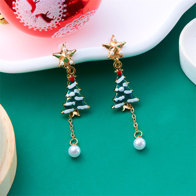 Wholesale  Christmas earrings creative  five-pointed star Christmas tree tassel earrings