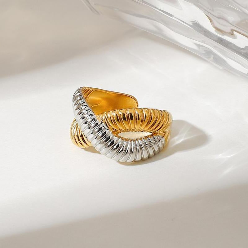 Wholesale 18K Gold Stainless Steel Gold and Silver Color Matching Cross Thread Open Ring