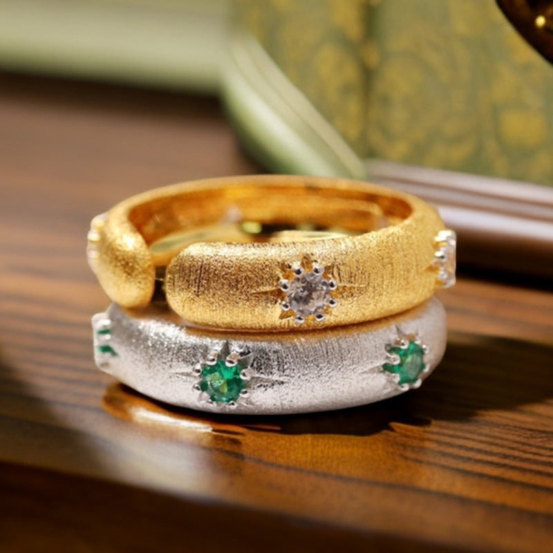 Wholesale Brushed Texture Diamond Star Ring