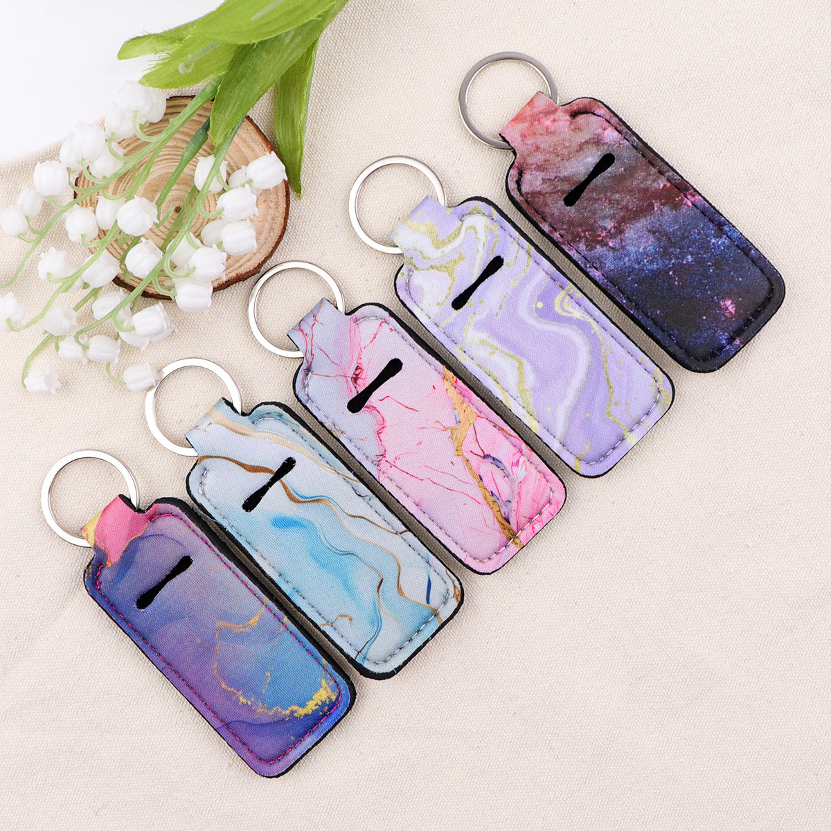 Wholesale 6pcs Marble Pattern Lipstick Set Keychain