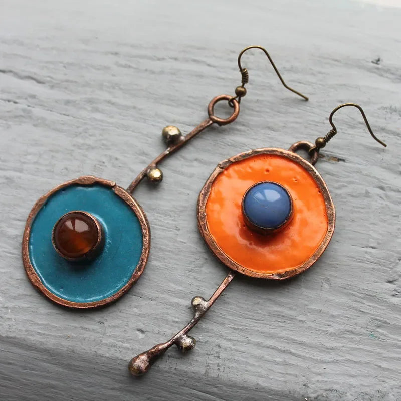 Wholesale  Asymmetrical Painted Antique Red Copper Earrings