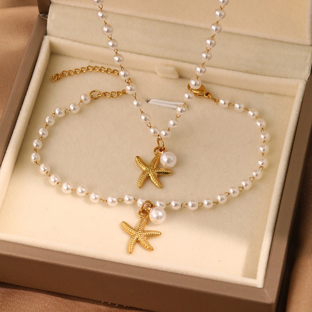 Wholesale 18K Gold Plated Pearl Necklace For Women Star Pendant Summer Beach Style Fashion Jewelry Gift