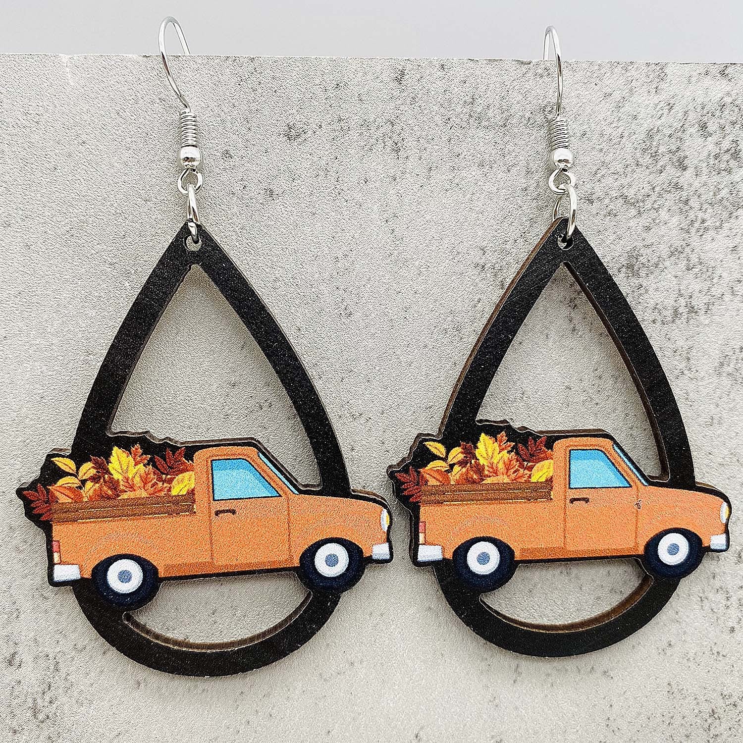 Wholesale  Thanksgiving Wooden Earrings Pumpkin Turkey Maple Leaf Print Drop Earrings