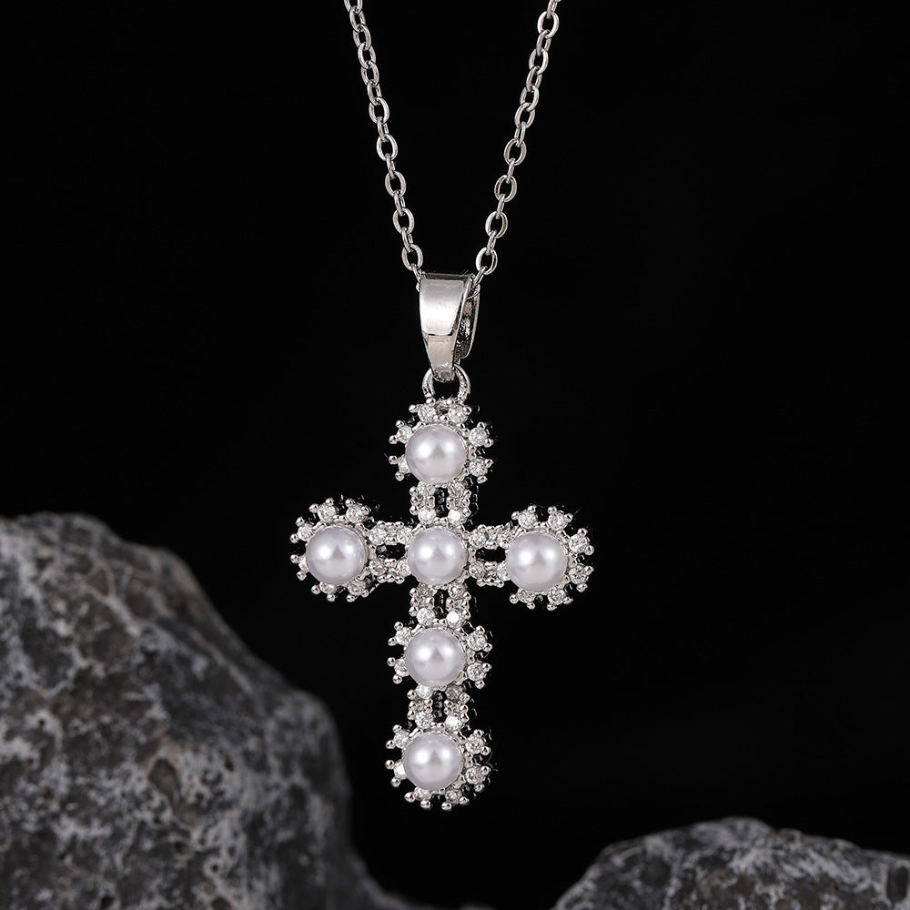 Wholesale Stylish Cross Pendant Necklace For Women Gold Plated Copper With Zircon Fashion Accessory Gift