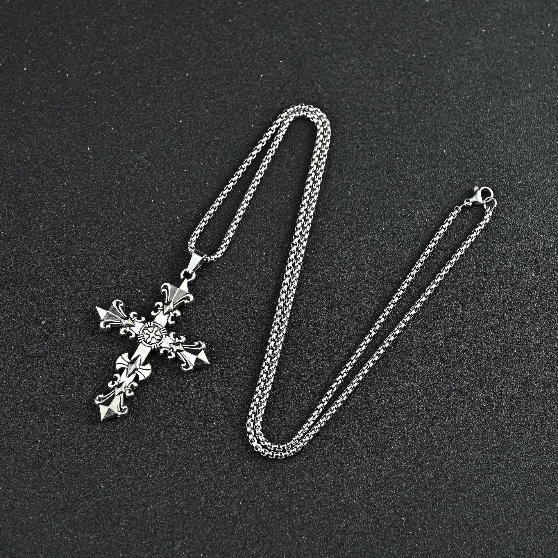 Wholesale Hip Hop Cross Pendant Necklace For Men Titanium Steel Long Chain Stylish Jewelry Accessory Gift