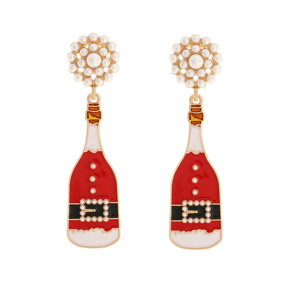 Wholesale Alloy Christmas Wine Bottle Metal Oil Drop Earrings