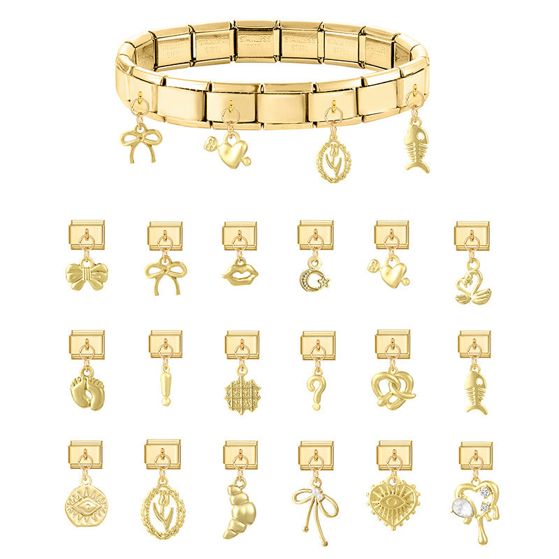 Wholesale Italian Charm Bracelet 9mm DIY Splicing Gold Pendant Stainless Steel Composable Bracelet
