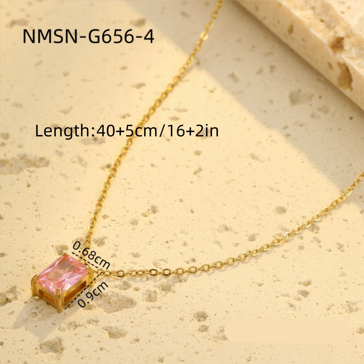 Wholesale Light Luxury  Stainless Steel Necklace Square Zircon Pendant  Clavicle Chain