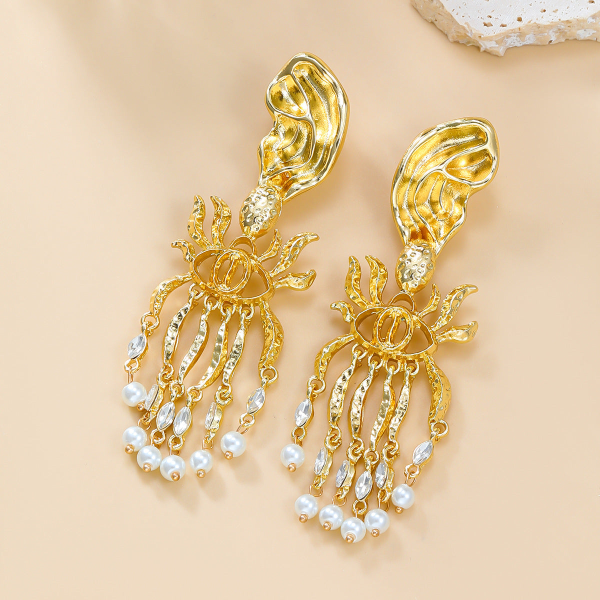 Wholesale artificial pearl tassel alloy earrings ACC-ES-JL025