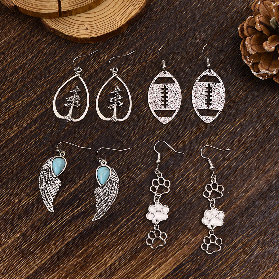 Wholesale Stylish Electroplated Zinc Alloy Earring Set 4 Pairs Geometric Multi Design Party Jewelry Accessory For Resale