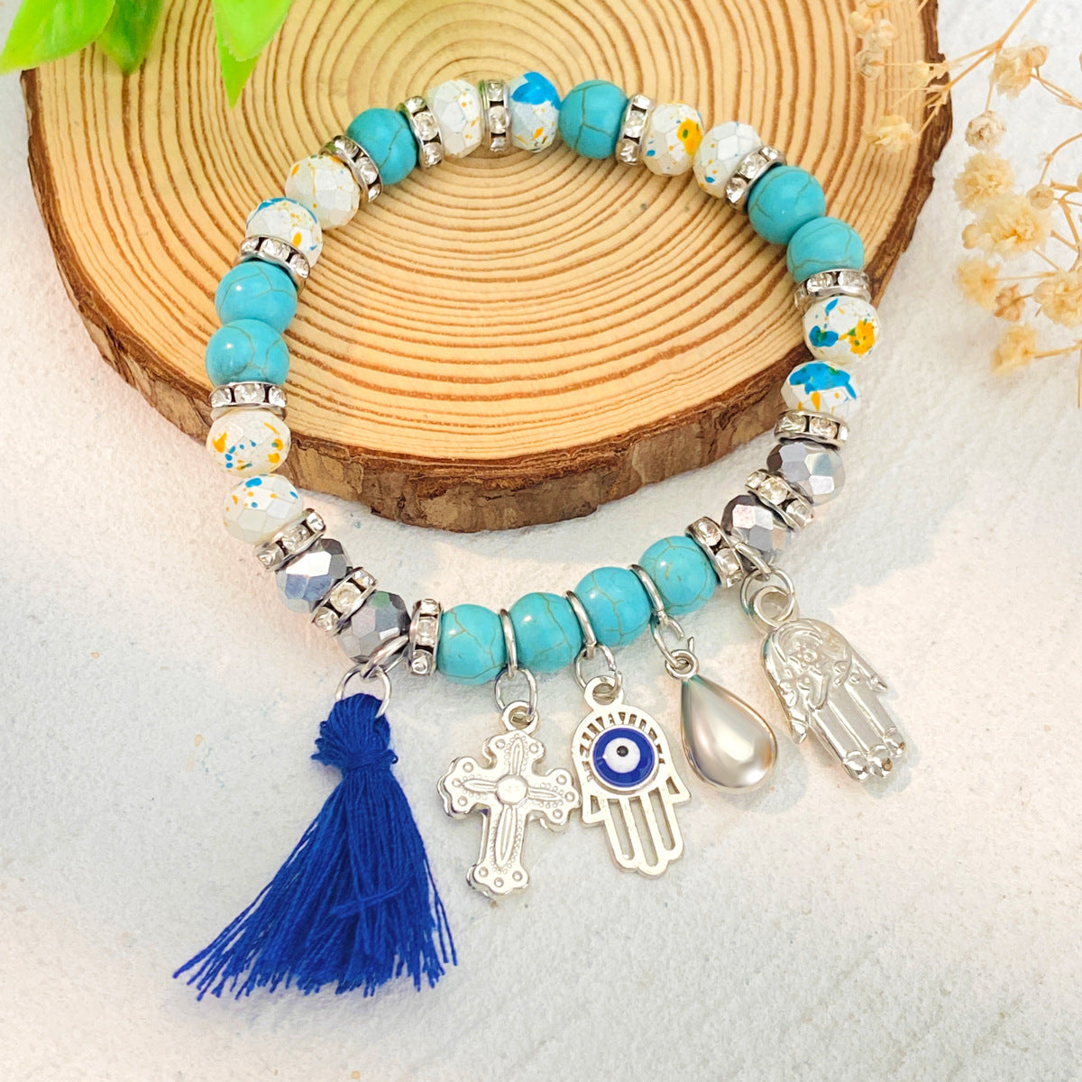 Wholesale Alloy and natural stone Bohemian tassel bracelet