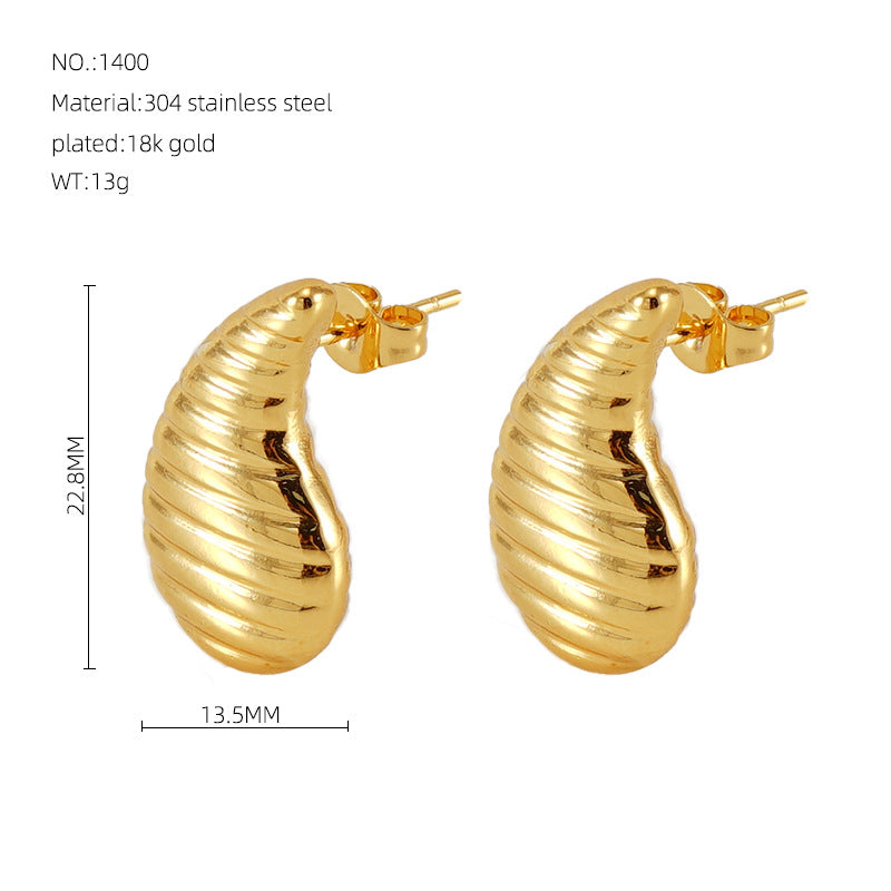 Wholesale Stainless Steel gold-plated water drop texture earrings