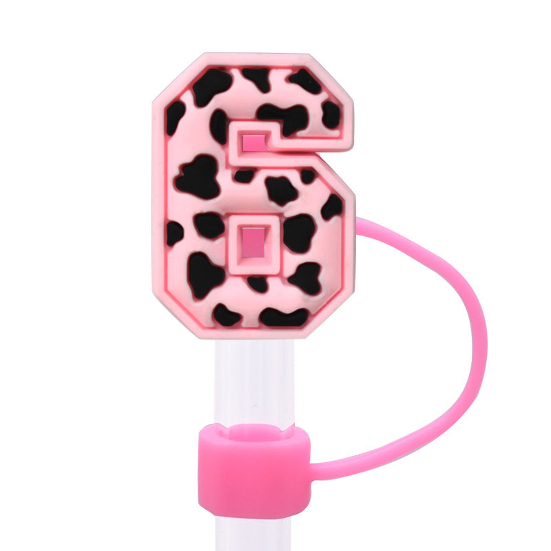 Wholesale Random 100pcs Pink leopard print cartoon Straw Cover Straw Tube Cap
