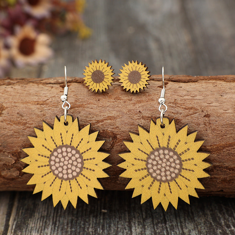 Wholesale Sunflower Flower Wooden Earrings