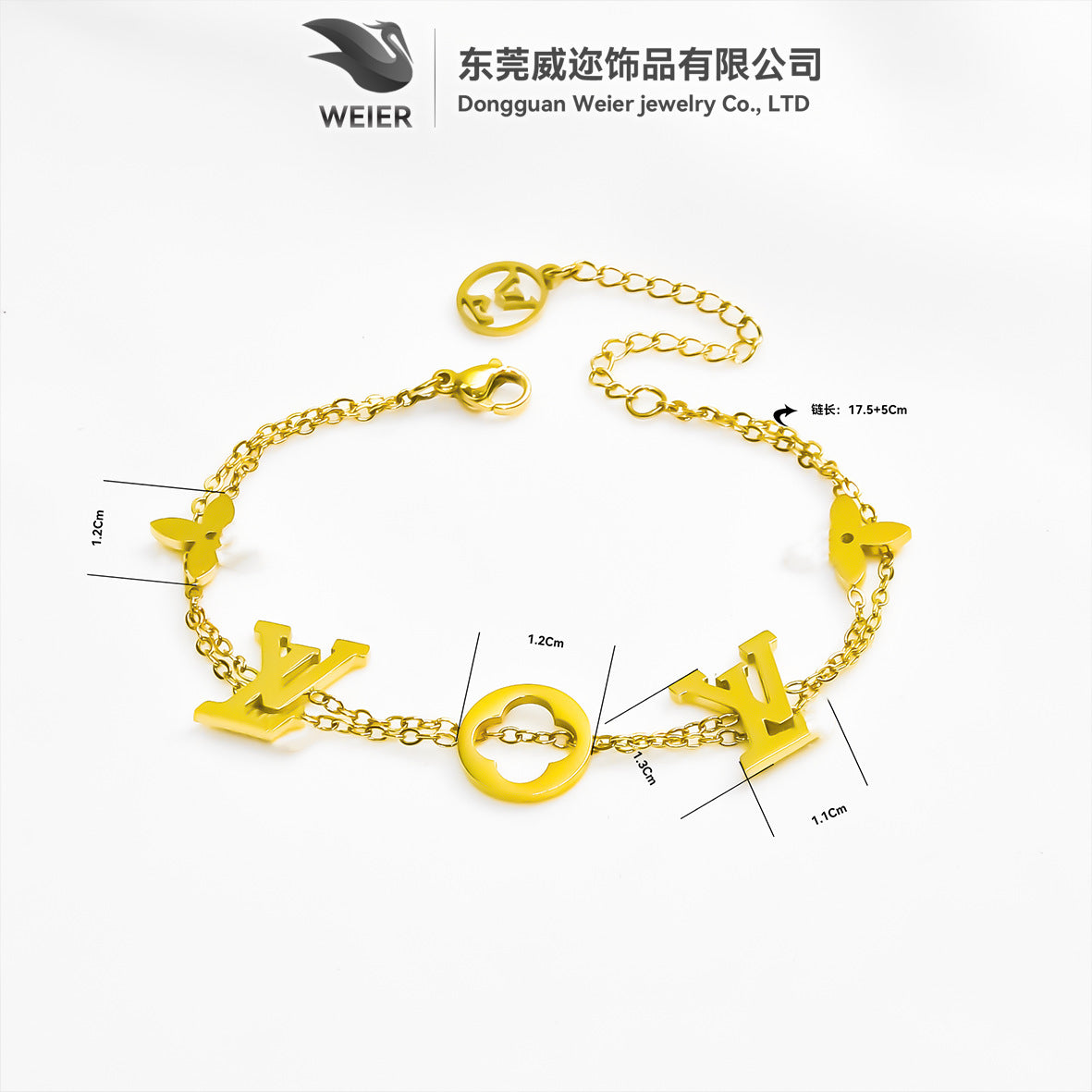 Wholesale Titanium Steel Plated 18K Gold Four-Leaf Clover Cut Out Bracelet Fashion Accessory Gift Boutique Resale