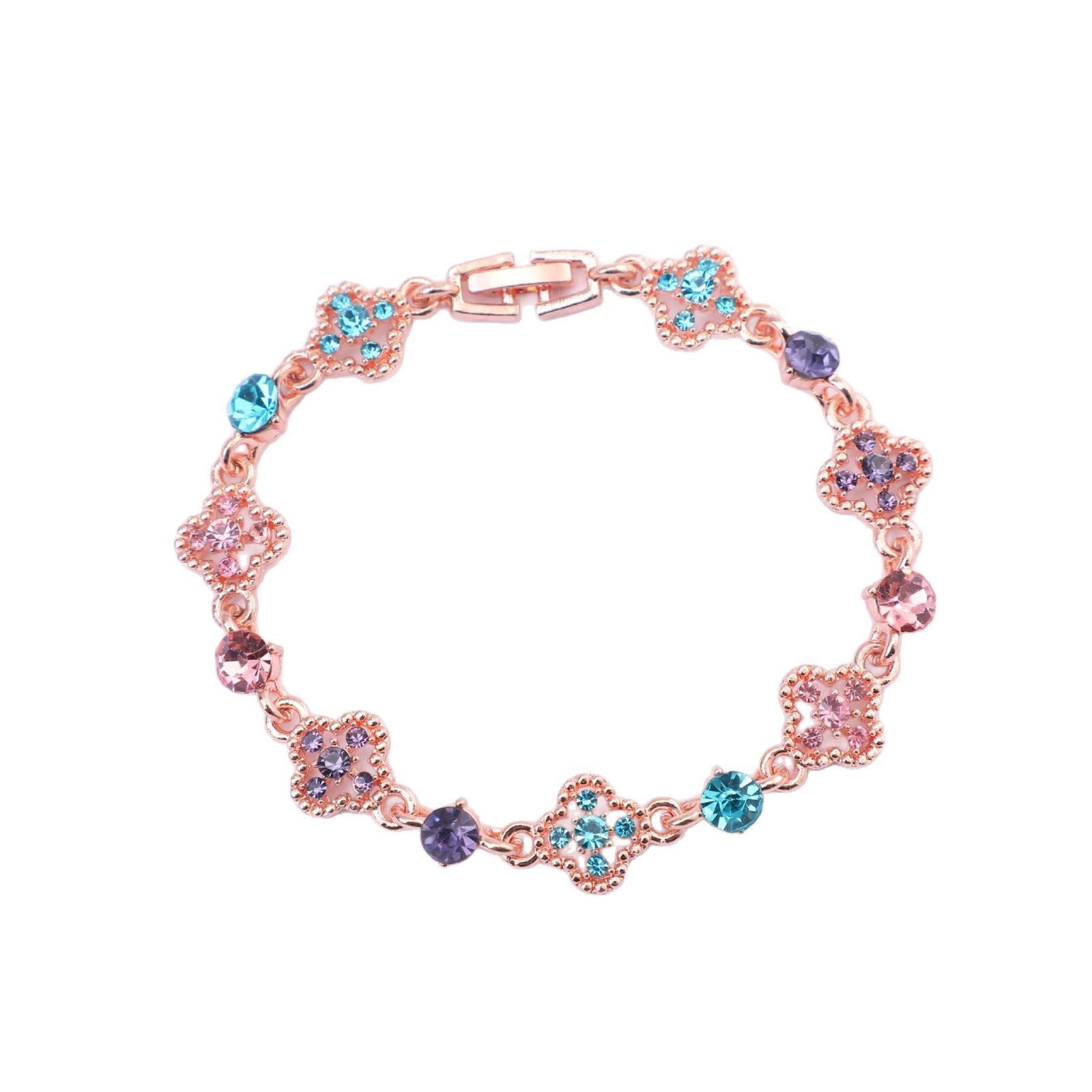 Wholesale Cross-Border New Style Light Luxury High-End Design Copper Bracelet with Diamonds and Colorful Four-Leaf Clover,  European and American Fashion Versatile Bracelet