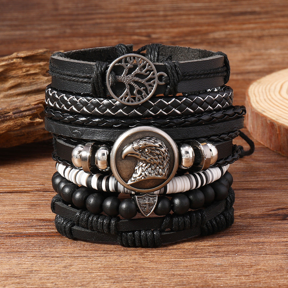 Wholesale Fashion 6Pcs Woven Leather Peace Tree Eagle Head Accessory Set Casual Gift
