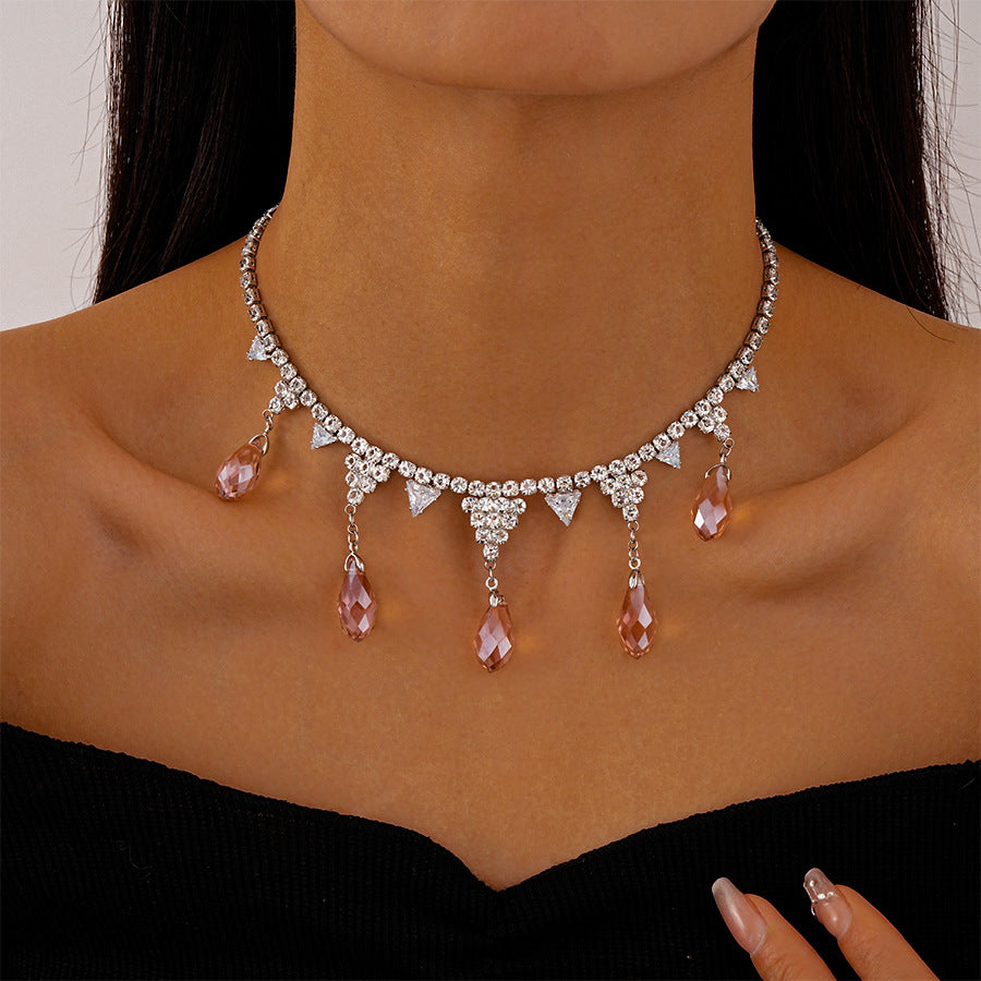 Wholesale Light luxury style diamond zircon glass bead water drop necklace