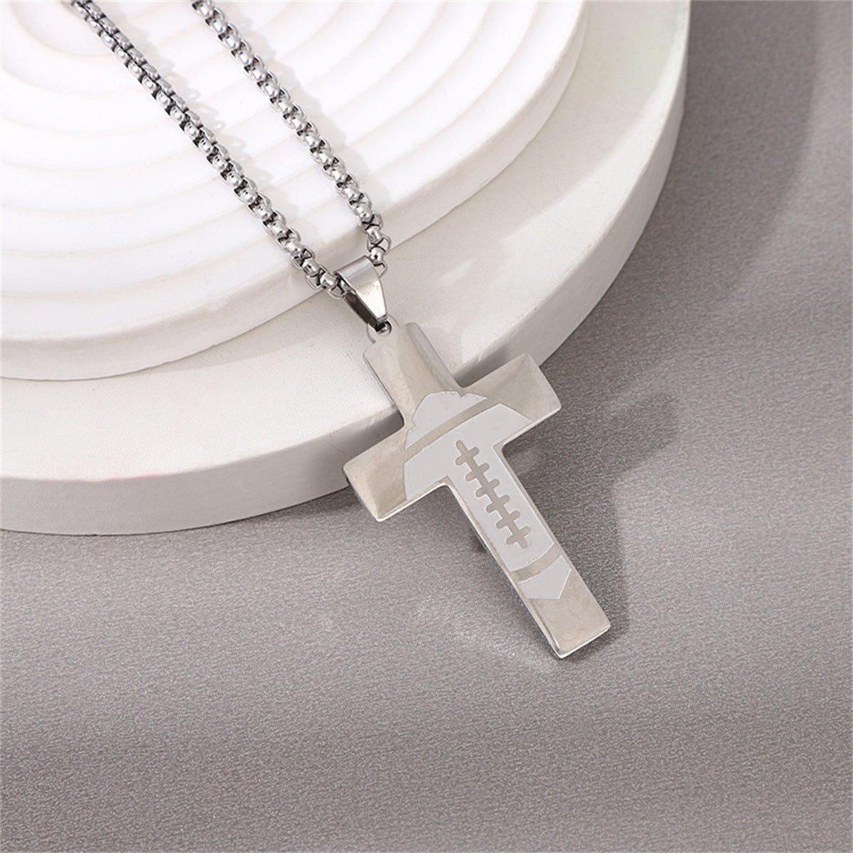 Wholesale American Football Stainless Steel Cross Bible Pendant Necklace