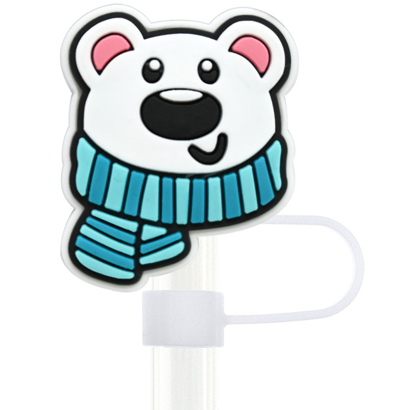 Wholesale Random 100pcs Winter Series 10mm PVC Soft Straw Tube Cap ACC-SCR-RYY081