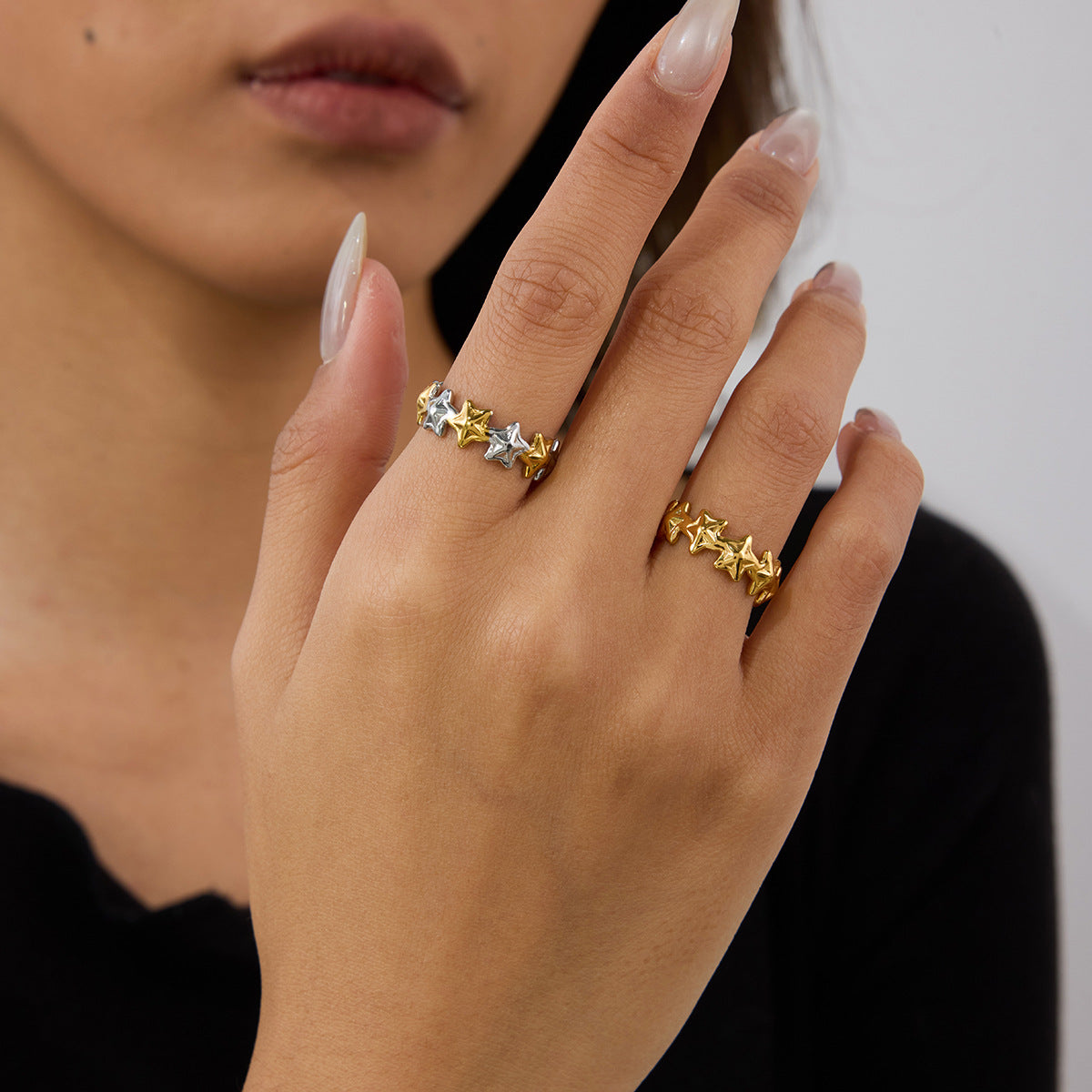 Wholesale  18K gold stainless steel stars adjustable opening ring