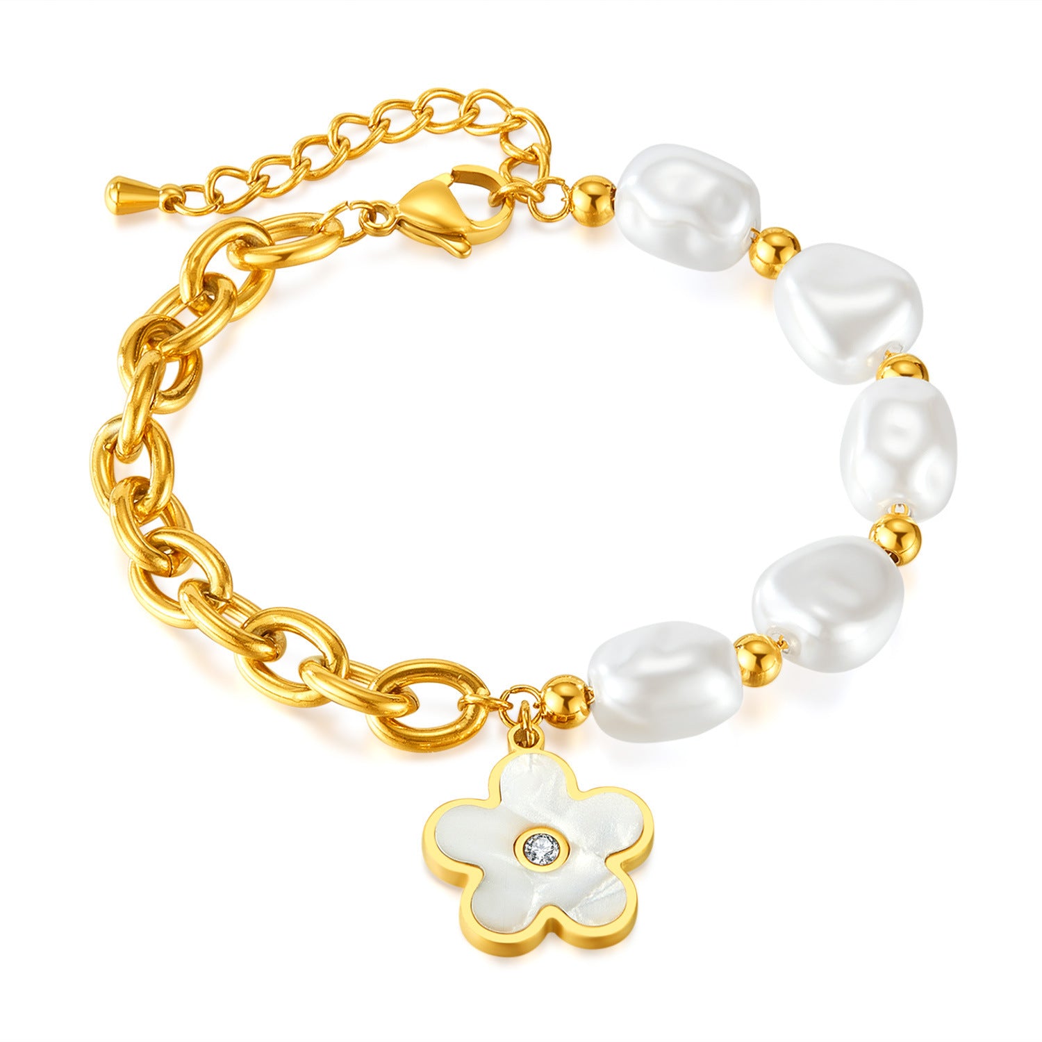 Wholesale stainless steel mother shell flower pendant light luxury  freshwater pearl bracelet
