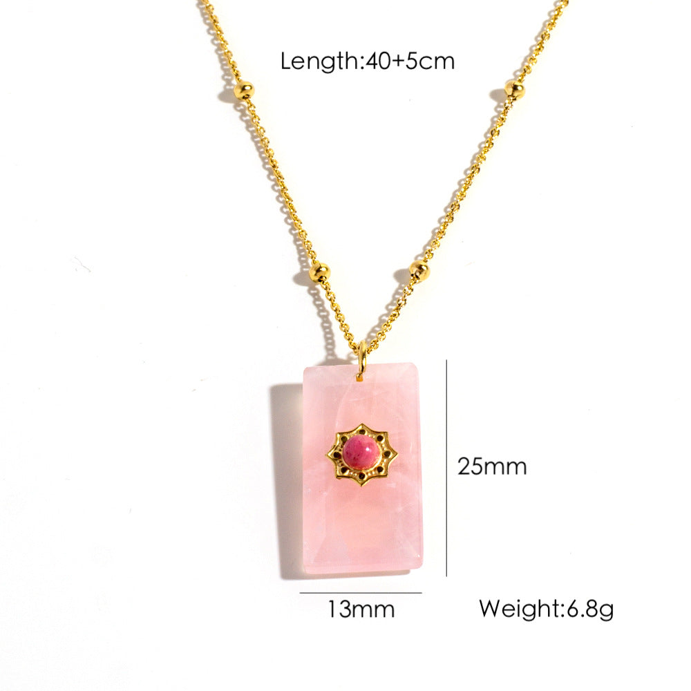 Wholesale  Stainless steel Natural Stone Square Brand Necklace