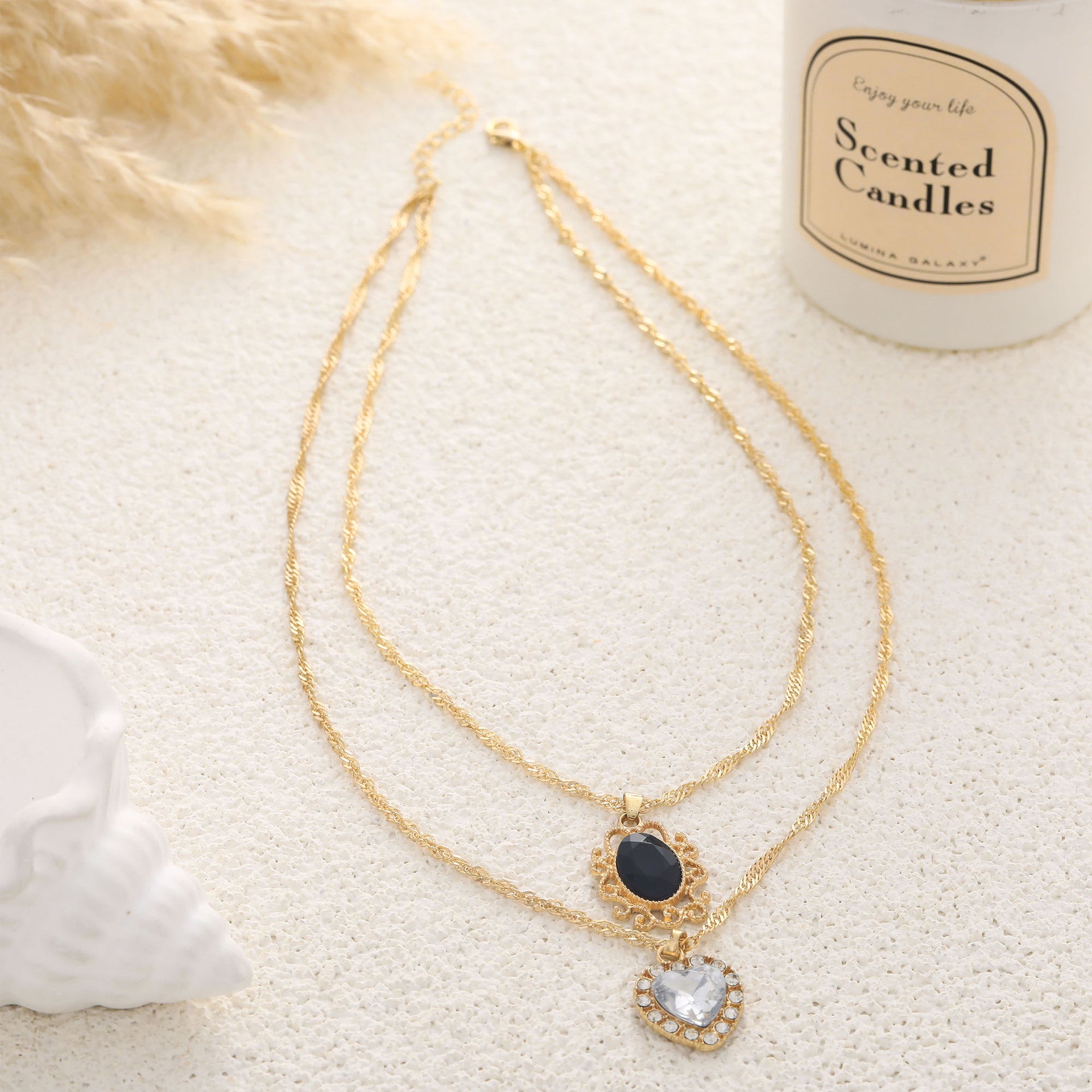 Wholesale Heart rhinestone double-layer necklace