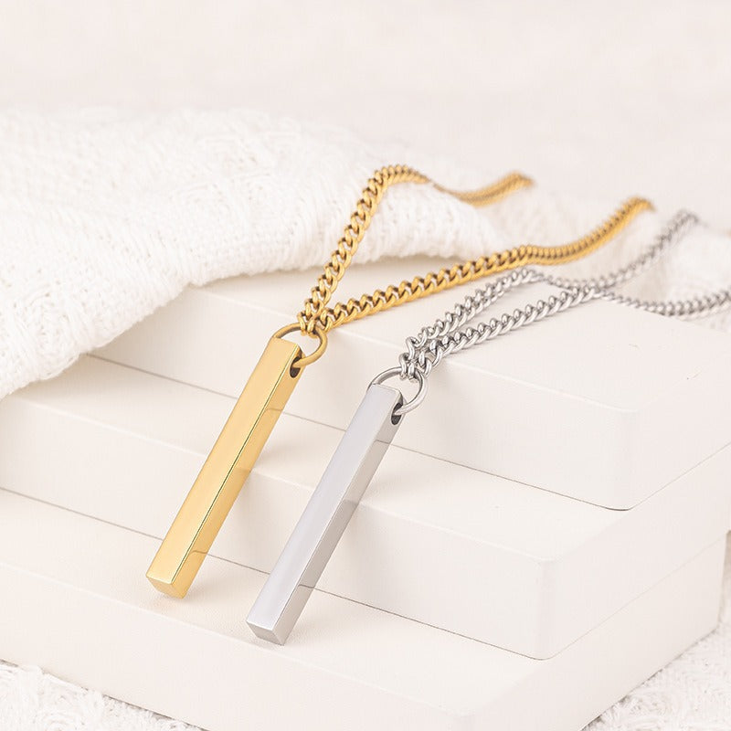 Wholesale Men' s Stainless Steel Hip-Hop Rectangular 3D Cube Pendant Necklace