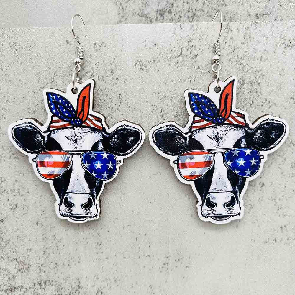 Wholesale American Independence Day Five Pointed Star Wooden Earrings ACC-ES-CY020