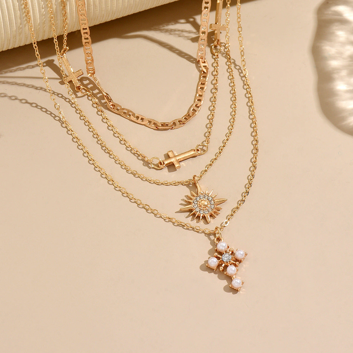 Wholesale Multi-Layer Rhinestone Cross and Star Necklace Fashion Jewelry Accessory for Women