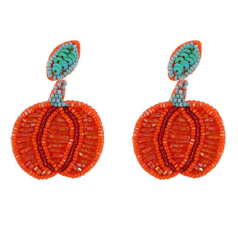 Wholesale Halloween Handmade Fabric Rice Bead Pumpkin Earrings