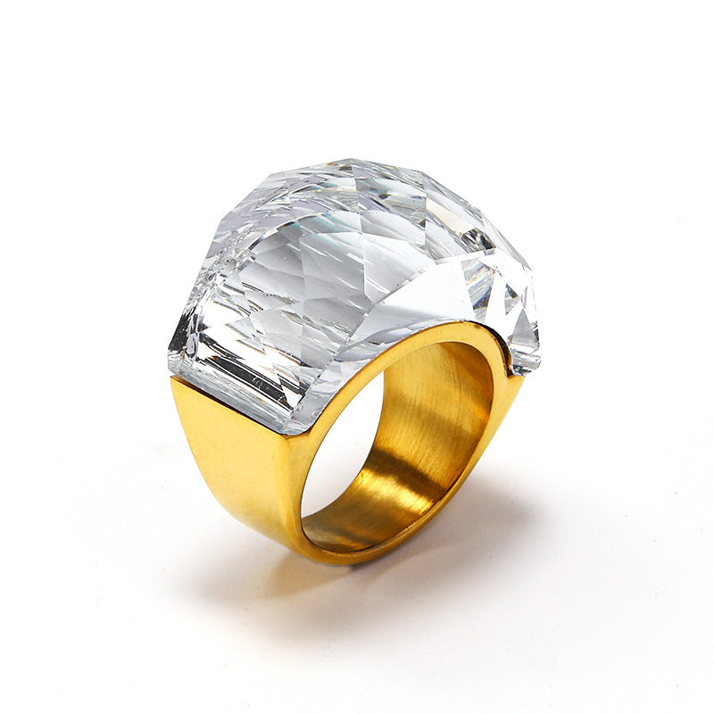 Wholesale Exaggerated Multi-color Translucent Gemstone Titanium Steel Ring ACC-RS-Hait002