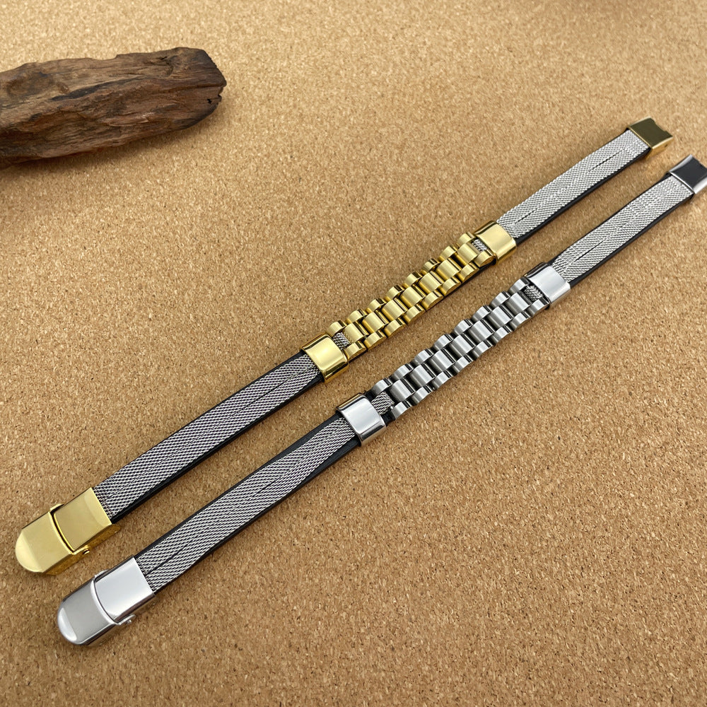 Wholesale men' s new personalized simple creative titanium steel watch with ing leather bracelet