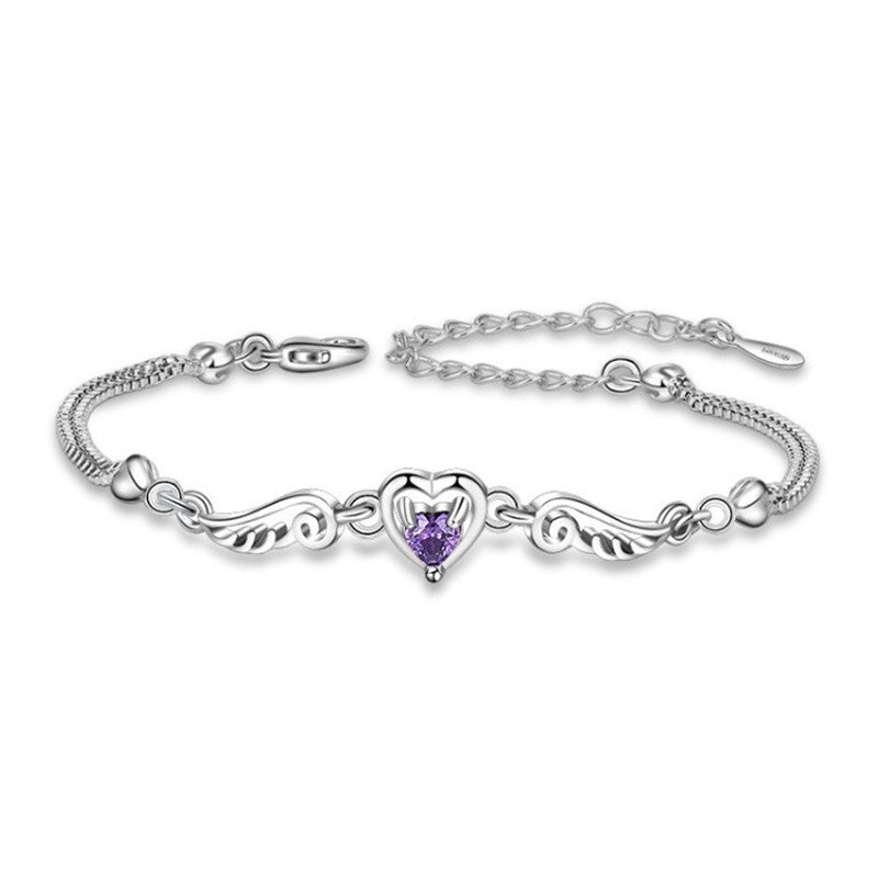 Wholesale Platinum-Plated Angel Wings Heart Bracelet Korean Style Jewelry Accessory for Women Gift