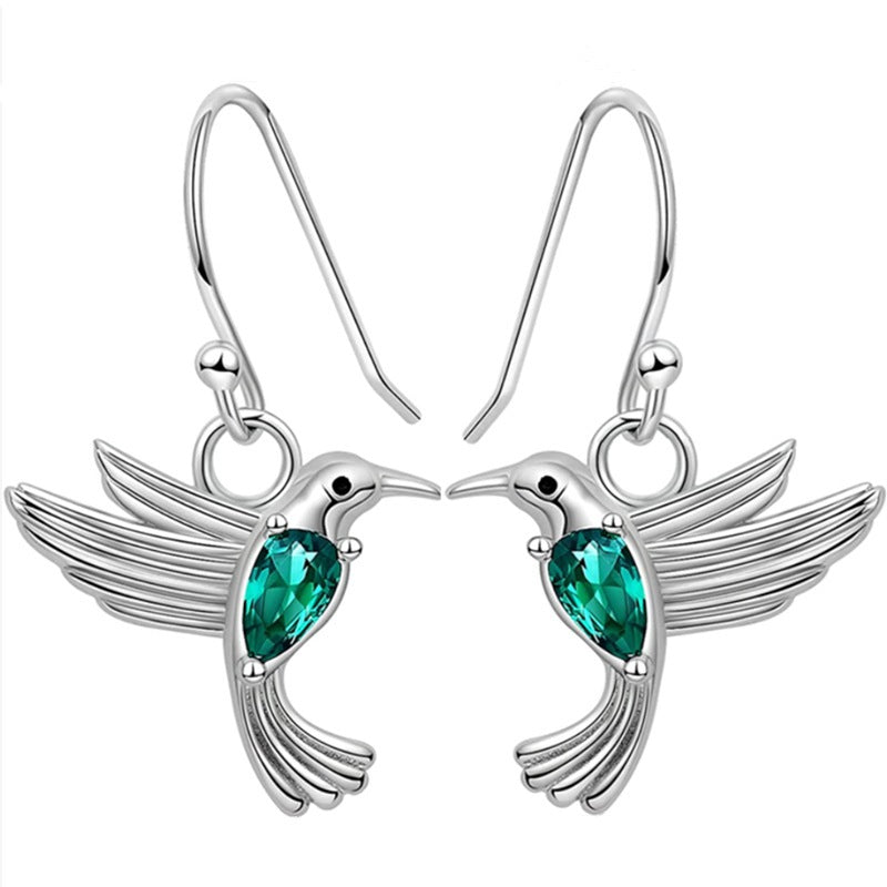 Wholesale  Flying Hummingbird Pendant Earrings Women's Micro-inlaid Green Zircon Mother's Day