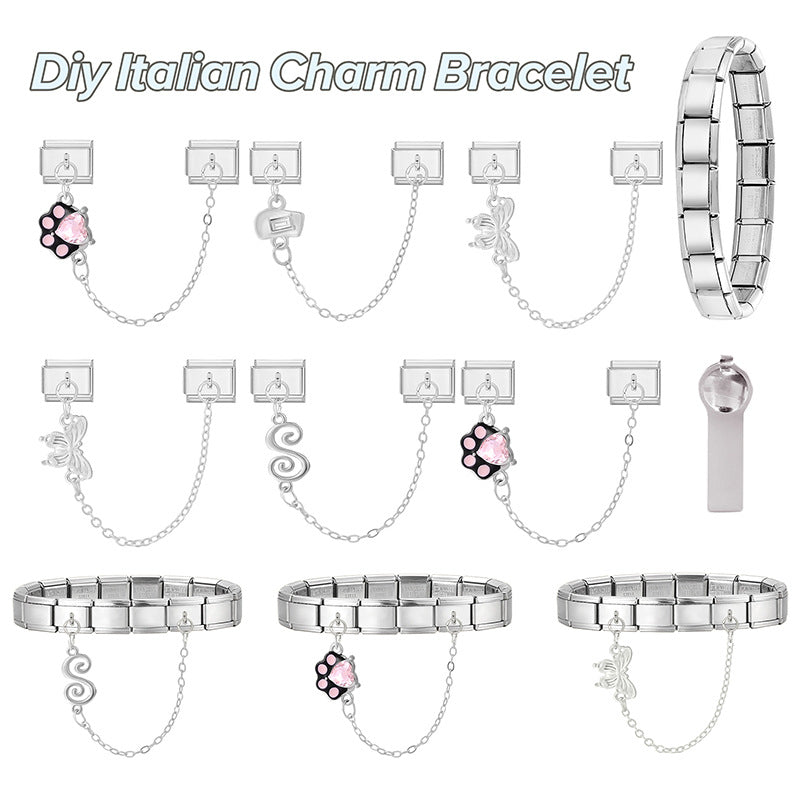 Wholesale  Italian Charm Bracelet 9mm DIY Splicing Light Luxury Double Pendant Stainless Steel Composable Bracelet