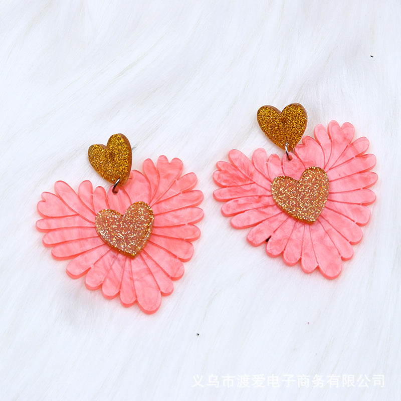 Wholesale Valentine's Day Heart Spliced Acrylic Earrings