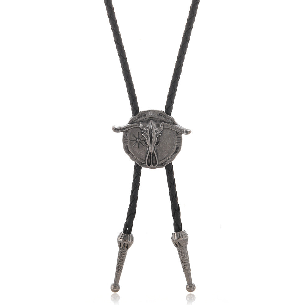Wholesale Western cowboy alloy bull head collar rope necklace