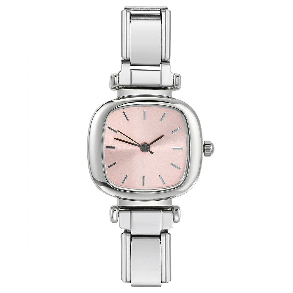 Wholesale Chic Square Stainless Steel Watch Face Connector For DIY Detachable Elastic Bracelet Making Jewelry Accessory
