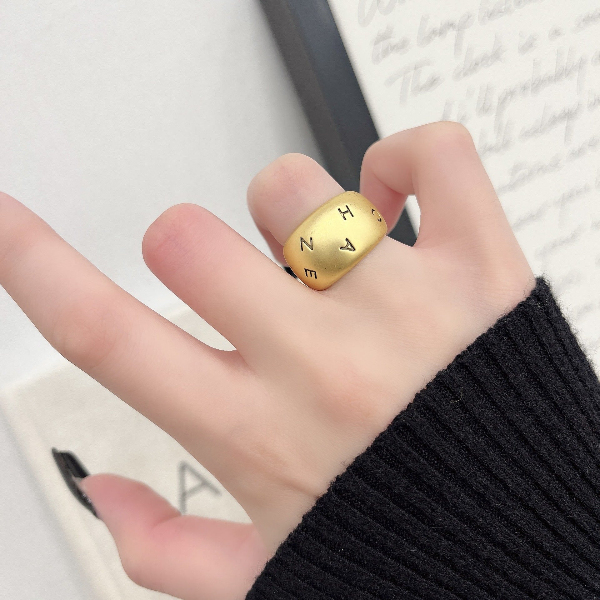 Wholesale Vintage Old silver Letter Wide Index Finger Ring