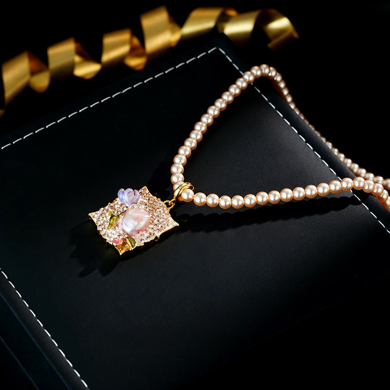 Wholesale oil painting style flower photo frame detachable pendant necklace