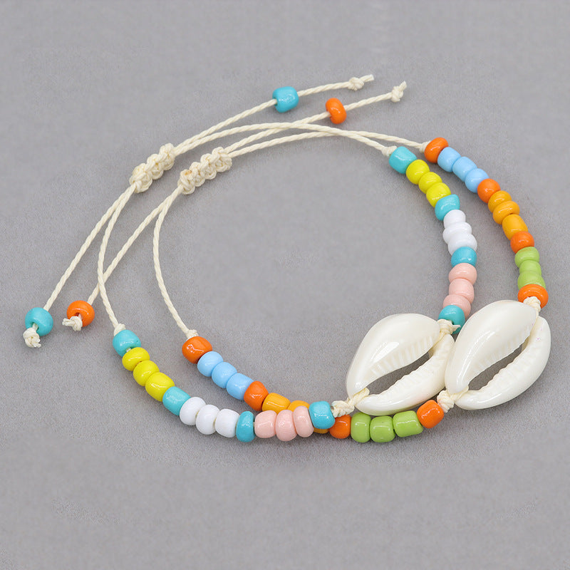 Wholesale Acrylic Shell Bracelet Colorful Rice Bead Weaving Bohemian Hand Rope Bracelet