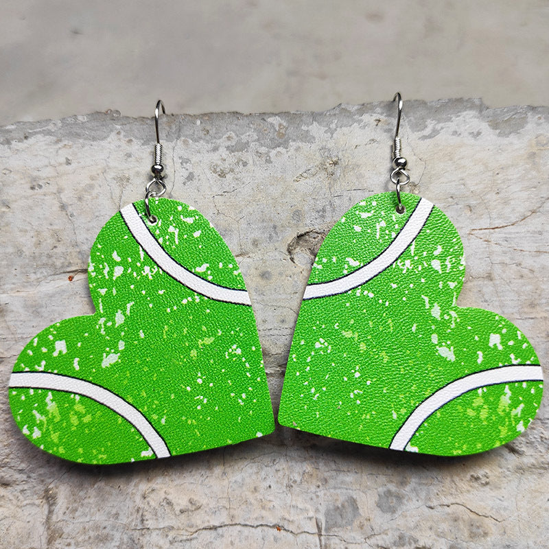 Wholesale Heart Shaped Sports Leather Earrings Baseball Football Soccer Hockey Tennis Jewelry Accessory Gift Boutique Resale