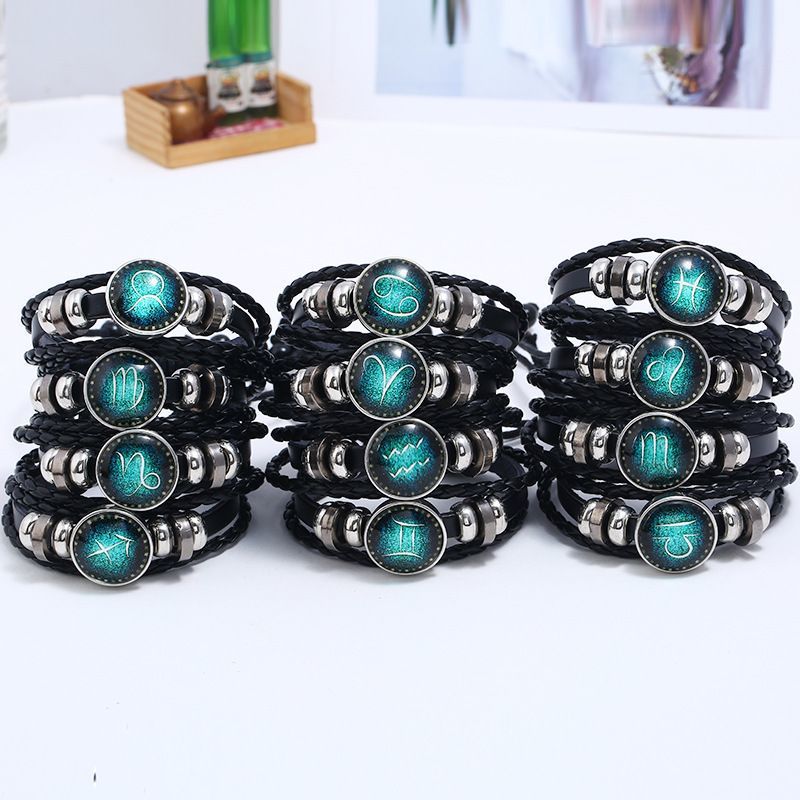 Wholesale Artificial Leather Contion Bracelet,  Unisex Glow in Dark Zodiac Jewelry,  Travel Souvenir Gift for Resale