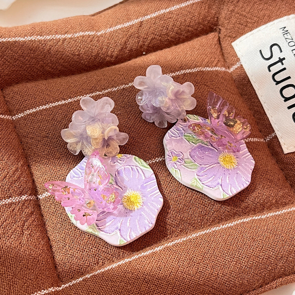 Wholesale Resin Purple Butterfly Flower Earrings Boutique Fashion Jewelry Accessory For Women
